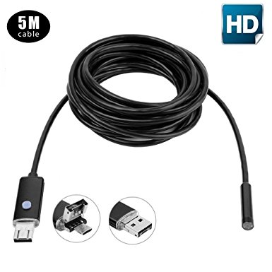 USB Endoscope Inspection Camera 2 In 1 Smartphone Borescope Inspection HD Camera Waterproof 6LED 2.0 Megapixel 5M HD USB Android Borescope with OTG and UVC Function (8.0mm 10M)