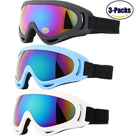 Ski Goggles, Yidomto Pack of 3 Snowboard Goggles for Kids, Boys, Girls, Youth, Mens, Womens, with UV Protection, Windproof, Anti Glare