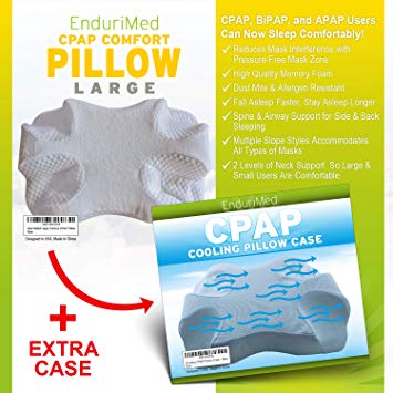 CPAP Pillow w/Extra Cooling Mesh Pillow Case (Blue) - Memory Foam Contour Design Reduces face & NASL Mask Pressure - 2 Head & Neck Rests for Max Comfort