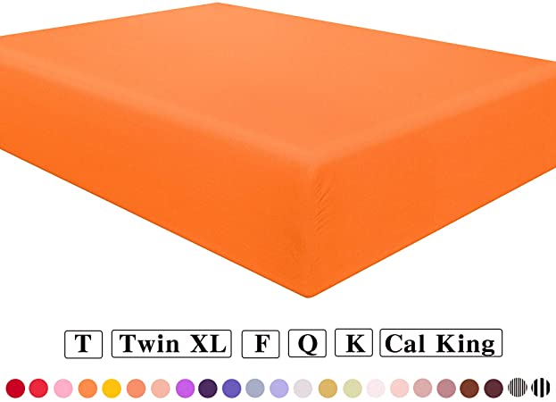 NTBAY Microfiber Full Fitted Sheet, Wrinkle, Fade, Stain Resistant Deep Pocket Bed Sheet, Orange