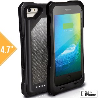 iPhone 6S Battery Case, iPhone 6 Battery Case, Heavy-Duty & Rugged Alpatronix® [BX150] MFi Apple Certified 3500mAh Shockproof External iPhone 6S/6 Charging Case with Rubberized Removable Rechargeable Protective iPhone 6S/6 Charger Case [Ultra Slim Portable iPhone6S Extended Battery Case / Drop Protection / Full Support with iOS 9  & Apple Pay / iPhone6 Rechargeable Case / Lightning Connector Output / Fits all colors for iPhone 6S & iPhone 6 for Juice Pack & Power Bank] - (Black Carbon Fiber)