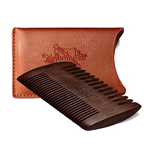 BFWood Beard & Moustache Pocket Comb – Ebony Wood Comb with Leather Case