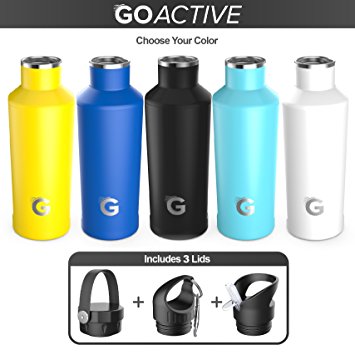 GO Active Flex- Stainless Steel Double Wall Bottle comes with 3 lids. Use Hot as a Travel Coffee Mug or cold as Insulated Sport Bottle. Hot Drinks 12  hours Cold drinks over 24hrs (White, 24 oz)