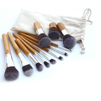 Hotrose® 11pcs Soft Cosmetic Blush Makeup Brush Eyebrow Foundation Power Brushes Set Kit Bamboo Handle