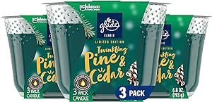 Glade Candle Twinkling Pine & Cedar, Fragrance Candle Infused with Essential Oils, Air Freshener Candle, Limited Edition Scent, 3-Wick Candle, 6.8 Oz, 3 Count