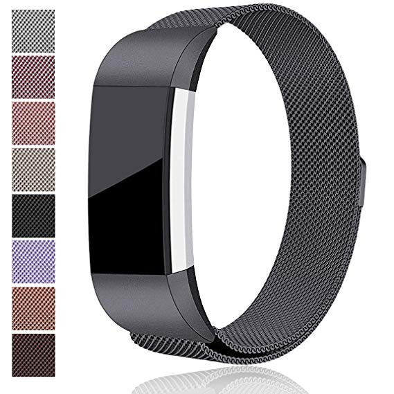 Maledan Bands for Fitbit Charge 2, Stainless Steel Milanese Loop Metal Replacement Accessories Bracelet Strap with Unique Magnet Lock for Fitbit Charge 2