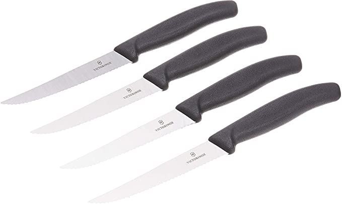 Victorinox Swiss Army Cutlery Swiss Classic Serrated Steak Knife Set, Spear-tip, 4.5-Inch, 4-Piece