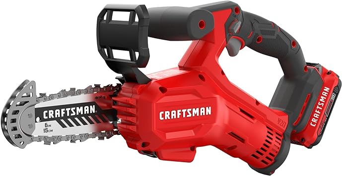 CRAFTSMAN V20 Cordless Pruning Saw, 6" Chain, Small Chainsaw with Battery and Charger Included (CMCCS320D1)