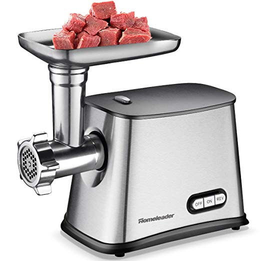 Homeleader Electric Meat Grinder & Sausage Stuffer with 3 Stainless Steel Grinding Plates, Heavy Duty Meat Mincer with Kubbe Attachment, Stainless Steel, Sliver