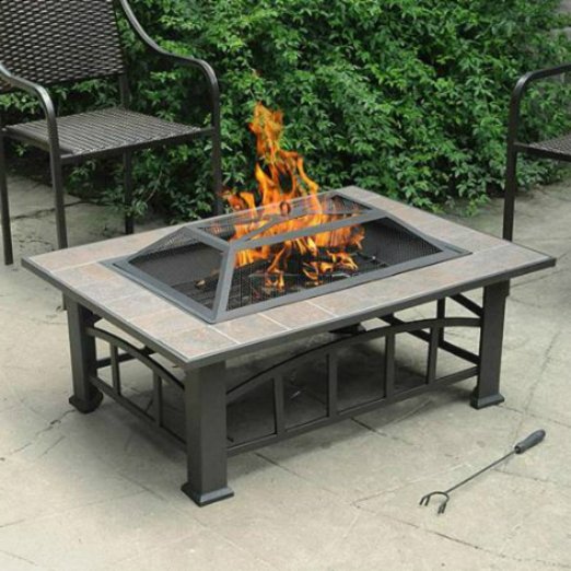 Axxonn Outdoor Rectangular Ceramic Tile Top Fire Pit, Brownish Bronze