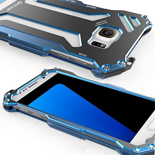 Metal Case for Samsung Galaxy S7(2016),bpowe Gundam Aluminum Metal Shock Proof Frame Bumper Double Color Oxidation Aluminum Metal Case Cover for Samsung Galaxy S7 (Blue)