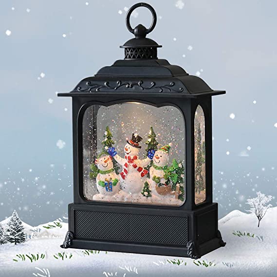 GenSwin Snowman Musical Lighted Water Lantern Christmas Snow Globe with 6 Hour Timer, Battery Operated & USB Powered Singing Swirling Glitter Snow Globe Lantern Christmas Holiday Home Decor Gift(11”)