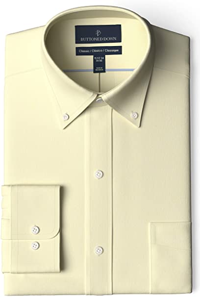 Buttoned Down Men's Standard Classic Fit Button Collar Solid Non-Iron Dress Shirt with Pocket