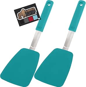 Gorilla Grip Nonstick Heat Resistant BPA-Free Silicone Spatula, Non Scratch Flexible Head for Pan, Slip Resistant Soft Rubber Handle, Stainless Steel Kitchen Spatulas, 2 Pack, 11.6 Inch, Turquoise