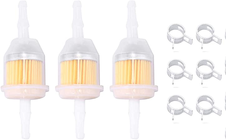 Hoypeyfiy 3 Pack Fuel Filter and 6X Clamps Replacement for Kohler 25 050 22-S John Deere AM116304 GY20709 Exmark 109585 Bobcat 38666 Universal 120436 Gravely 21541500 Toro 98021