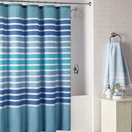 DS BATH Tampa Shower Curtain,Blue Shower Curtain,Mildew Resistant Shower Curtains for Bathroom,Stripe Bathroom Curtains,Print Waterproof Shower Curtain,72" W x 72" H