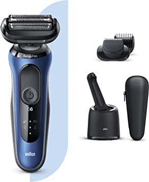 Braun Series 6 Electric Shaver for Men with Beard Trimmer, Wet & Dry, SmartCare Center, Rechargeable, Cordless Foil Razor, Blue, 60-B7500cc