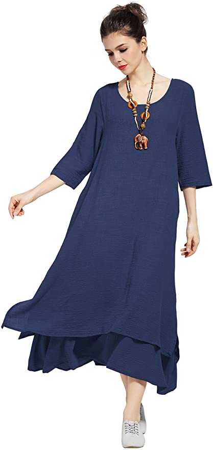 Anysize A-line Linen Cotton Spring Summer Plus Size Dress F147A