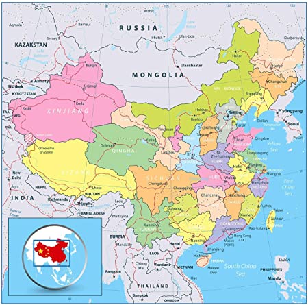 Gifts Delight Laminated 24x24 Poster: Political Map - Map China