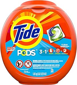 Tide PODS Liquid Laundry Detergent Pacs, Clean Breeze, 72 Count, Ocean