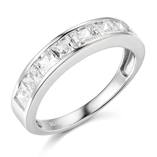 .925 Sterling Silver Rhodium Plated Channel Set Wedding Band