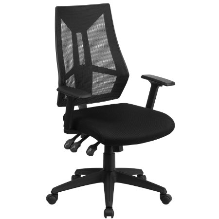High Back Black Mesh Swivel Task Chair with Triple Paddle Control