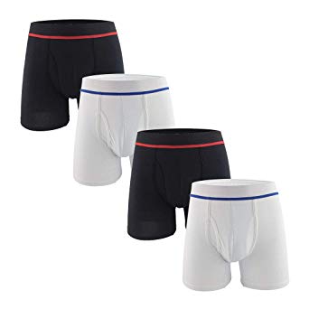 Telustyle Men's Cotton Classic Pouch Boxer Briefs with Open Fly Underwear - 4 Packs