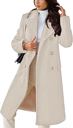 CHARTOU Women's Winter Jacket Double-Breasted Wool Blend Warm Long Trench Coat