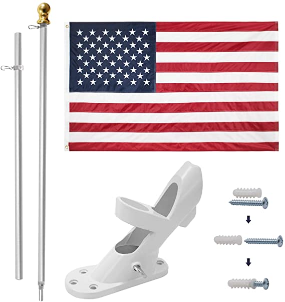 Jetlifee 3x5 Feet American Flag with Pole Including 100% Polyester US Flag, 6 ft Aluminum No Tangle Spinning Pole and 2-Position Flag Pole Bracket
