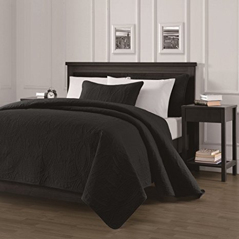 Chezmoi Collection Austin 3-piece Oversized Bedspread Coverlet Set (Queen, Black)