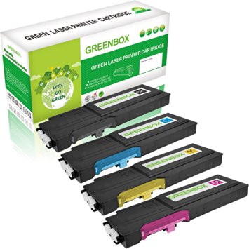 GREENBOX® Dell Compatible C2660/C2665dnf Set of 4 High Yield Toner Cartridges: 1 593BBBU Black, 1 593BBBT Cyan, 1 593BBBS Magenta, & 1 593BBBR Yellow for use in Dell C2660dn and C2665dnf Printers