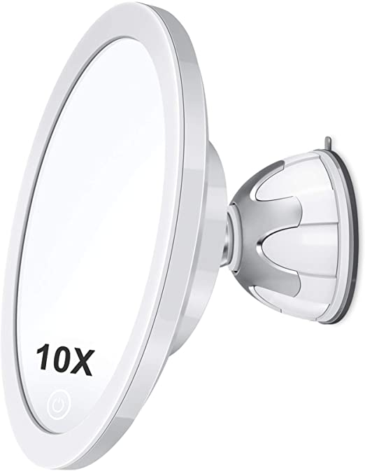 JOMARTO Professional 6.1" 10X Magnifying Makeup Mirror with Light, Cosmetic Mirror, 3 Colors Adjustable Pearl Cosmetic Mirror, Brightness Adjustable Magnetic Suction Base Rechargeable