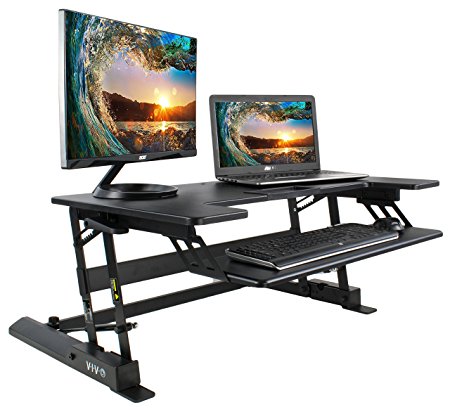 VIVO Height Adjustable Standing Desk Sit to Stand Gas Spring Riser Converter | 36" Tabletop Workstation fits Dual Monitor (DESK-V000B)