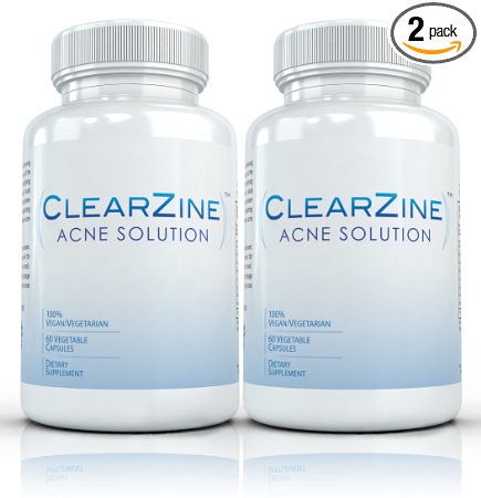 ClearZine (2 Bottles) - The Top Rated Acne Treatment Pill. Eliminates Blotchiness, Redness, Blackheads and Zits,Each bottle contains 60 capsules
