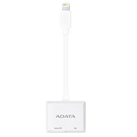 ADATA MFi CertifiedTwo-Way Transfered Lightning Card Reader with Both SD/microSD Slot for iOS iPad, iPhone, Mac and PC, White (AMFICRWH)