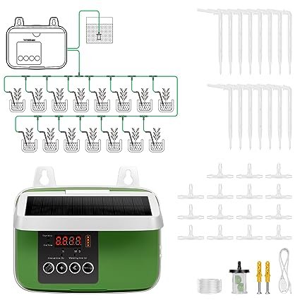 VIVOSUN Solar Automatic Drip Irrigation Kits with Timer, 3W Output, Solar Powered Auto Drip Irrigation System, 15 Pots Garden Plant Watering System, Plant Waterer Indoor Outdoor