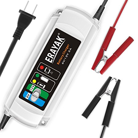 ERAYAK 6V/12V 2A Automatic Car Battery Charger Maintainer for 60Ah Lead-acid Battery C9302