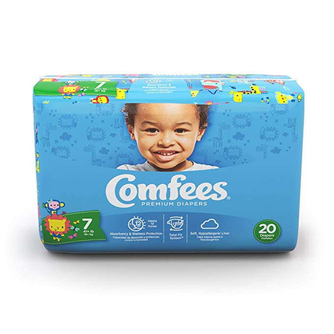 Comfees CMF-7 Premium Baby Diapers, Tab Closure, Size 7, 80 per case