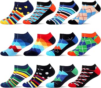 WeciBor Men's Cool Colorful Ankle Socks Novelty Funny Casual Low Cut Sock 12 Pack