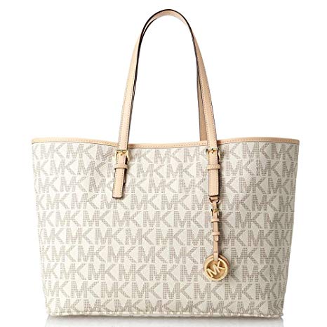 Michael Kors Medium Jet Set Multifunction Saffiano Travel Tote (One Size, Vanilla Logo)