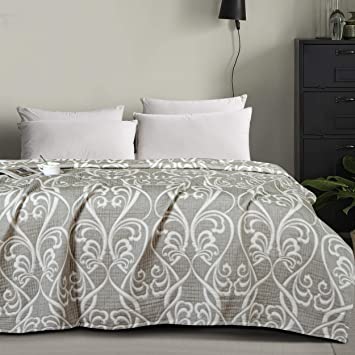 NTBAY Multilayer Muslin Natural Cotton Twin Bed Blanket, 68 x 92 Inches, Grey Paisley