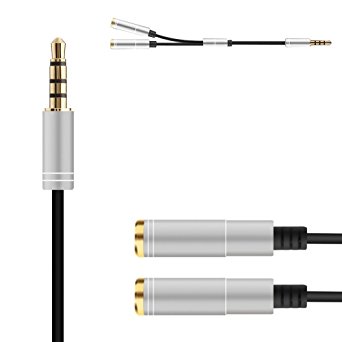Cmhoo Headphone Splitter Cable Adapter-3.5mm Audio Stereo Y Splitter Cable 3.5mm Male to 2 Port 3.5mm Female for Earphone and Headset Splitter Adapter Compatible with iPhone Metal Housing (Sliver)