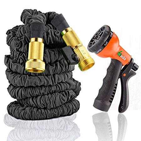 Brass Connectors Expandable Garden Hose By Gada-150ft Black Kink,Flexible-The Best Expanding Garden Hose for all your Watering Needs,Comes with a Free 8 Setting Spray Nozzle&Hose Hanger&Towel(150ft)