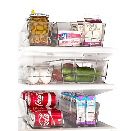 Clever Home Fridge Organizer Set of 6 - Refrigerator Freezer Bins with Handles - Heavy Weight and Heavy Duty BPA Free Clear Plastic