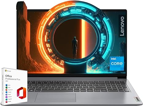 Lenovo Everyday Ideapad with Microsoft Office Lifetime License, 16GB Memory, 1TB SSD Storage, Intel Dual Core Processor, 15.6" Anti-Glare HD Display, SD Card Reader, HDMI, Webcam, Windows 11 Home