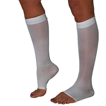 Maternity Compression Stockings - Open-Toe - 20-30 mmHg Graduated Compression Knee High Stockings (Small, White)