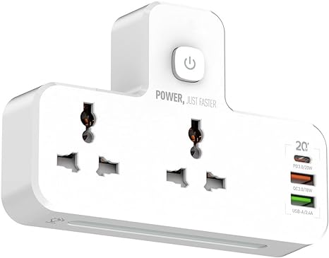 Wall Mount Outlet Extender with 3 USB Charging Port (1 USB C Port) Power Strip with a Touch-Control LED Night Light Max 10A 2500W Flat Plug Universal Socket Spaced Outlet