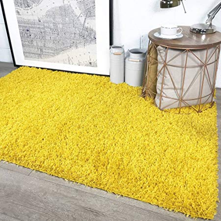 The Rug House Thick Modern Small Medium Soft Anti Shed Luxury Vibrant Shaggy Rugs - 12 Colours & 5 (Yellow 60x110cm)