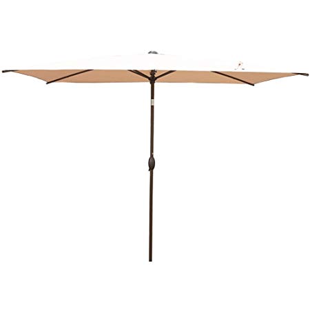 Abba Patio Rectangular Patio Outdoor Market Table Umbrella with Push Button Tilt and Crank, 6.5 by 10 Ft, Beige