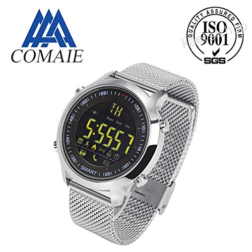 Bluetooth Smart Watch EX18 Bluetooth 4.0 Smart Watch 5ATM Waterproof Compatible with Android iOS System SmartWatch Pedometer Alarm Clock swimming sleep monitor call SMS reminder wrist watch (Silver)